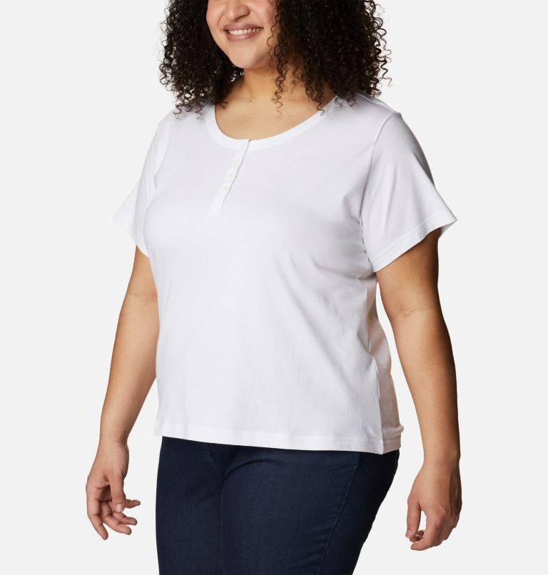 Women's Columbia Sapphire Point Henley T Shirts White | Plus Size CA-G0CLA